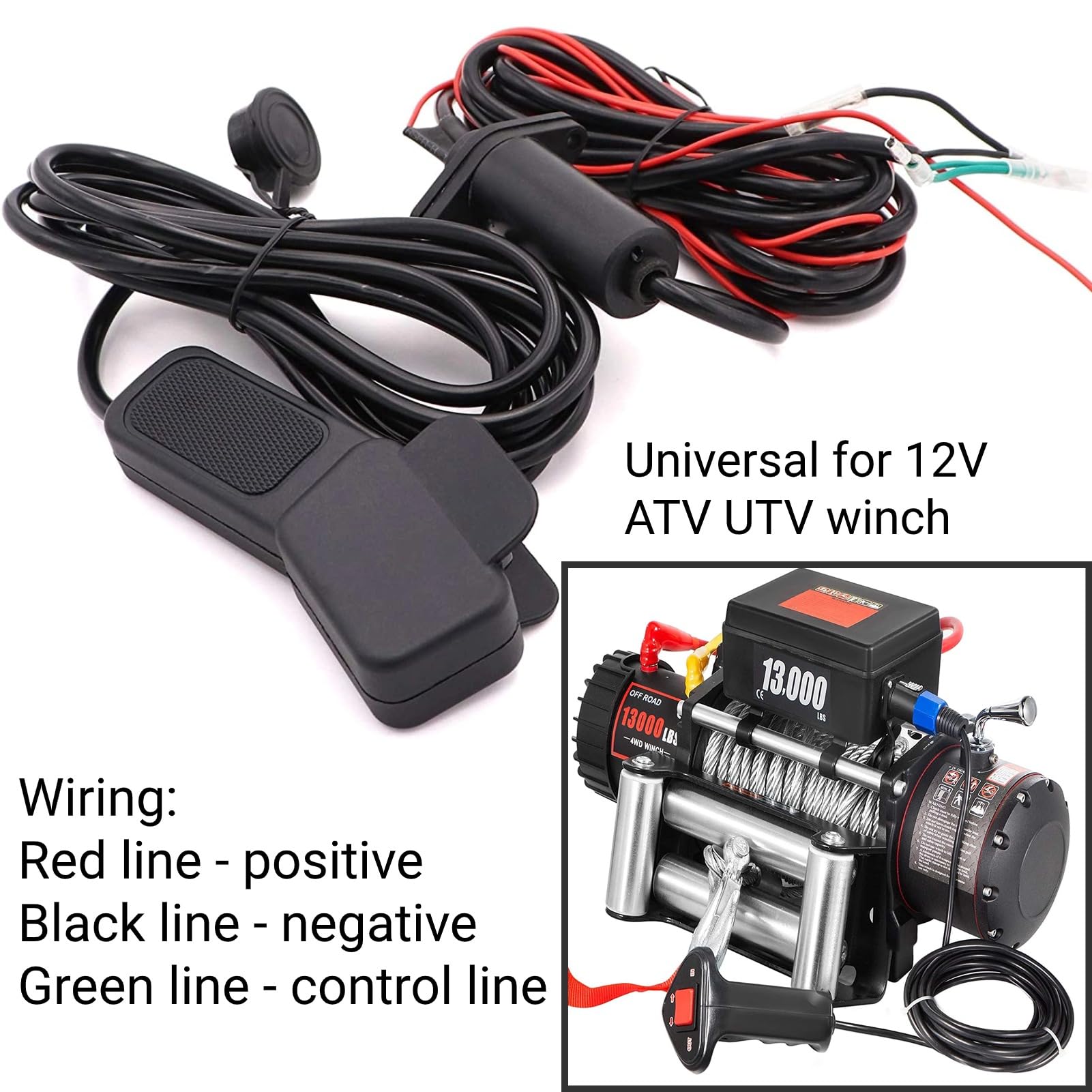 Kit Télécommande Treuil Sans Fil KIMISS 12V - Interrupteur Plastique Étanché, Portée 75 Pieds, Câble 9 Pieds Pour ATV UTV