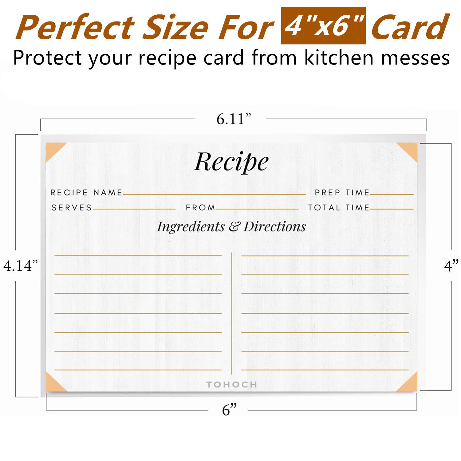 Amazon.com: 4x6 Recipe Card Protectors, 105 PACK Thick Recipe Card Covers  Clear with 56 Divider Labels, Plastic Recipe Card Sleeves 1 Pockets Per  Page Fit into 4 x 6 Recipe Box and
