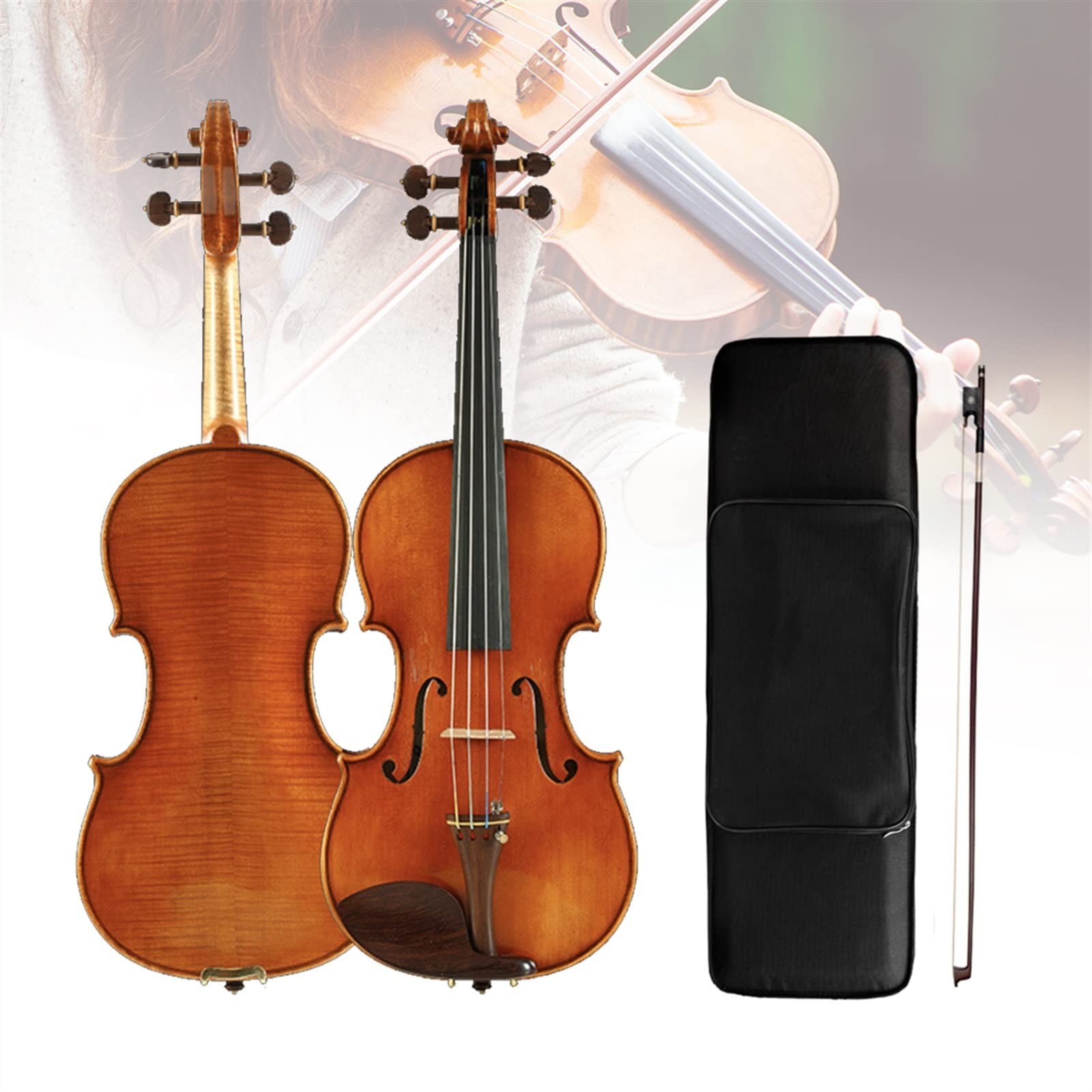 Erwachsene violine Handgefertigte Geige Aus Europäischer Fichte, Zweiteilig, Geflammter Ahorn, Fiddle-Saiteninstrumenten-Set professionelles Violine (Color : 1/2)