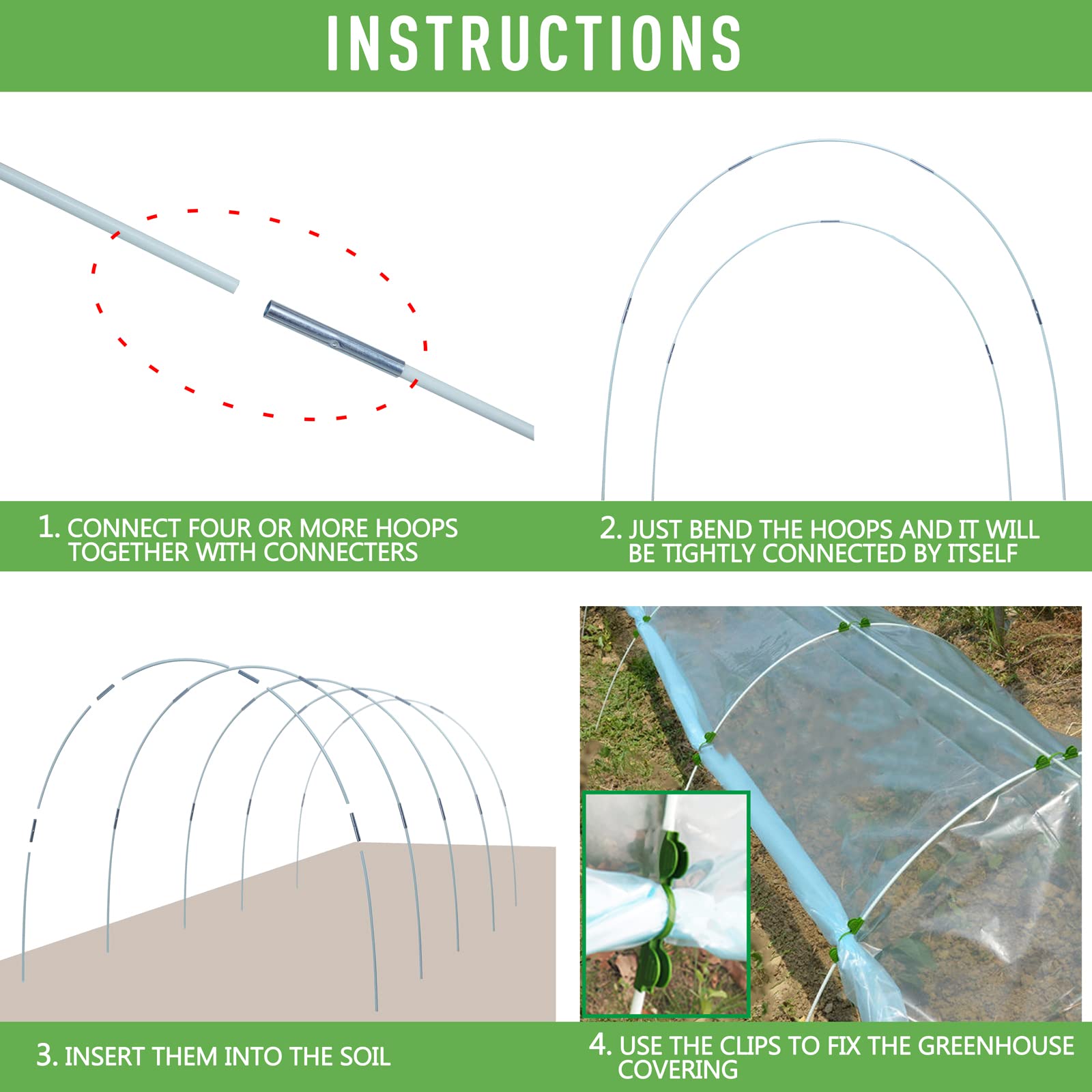MAXPACE Greenhouse Hoops Grow Tunnel up to 10 Sets of 7ft Long Rust