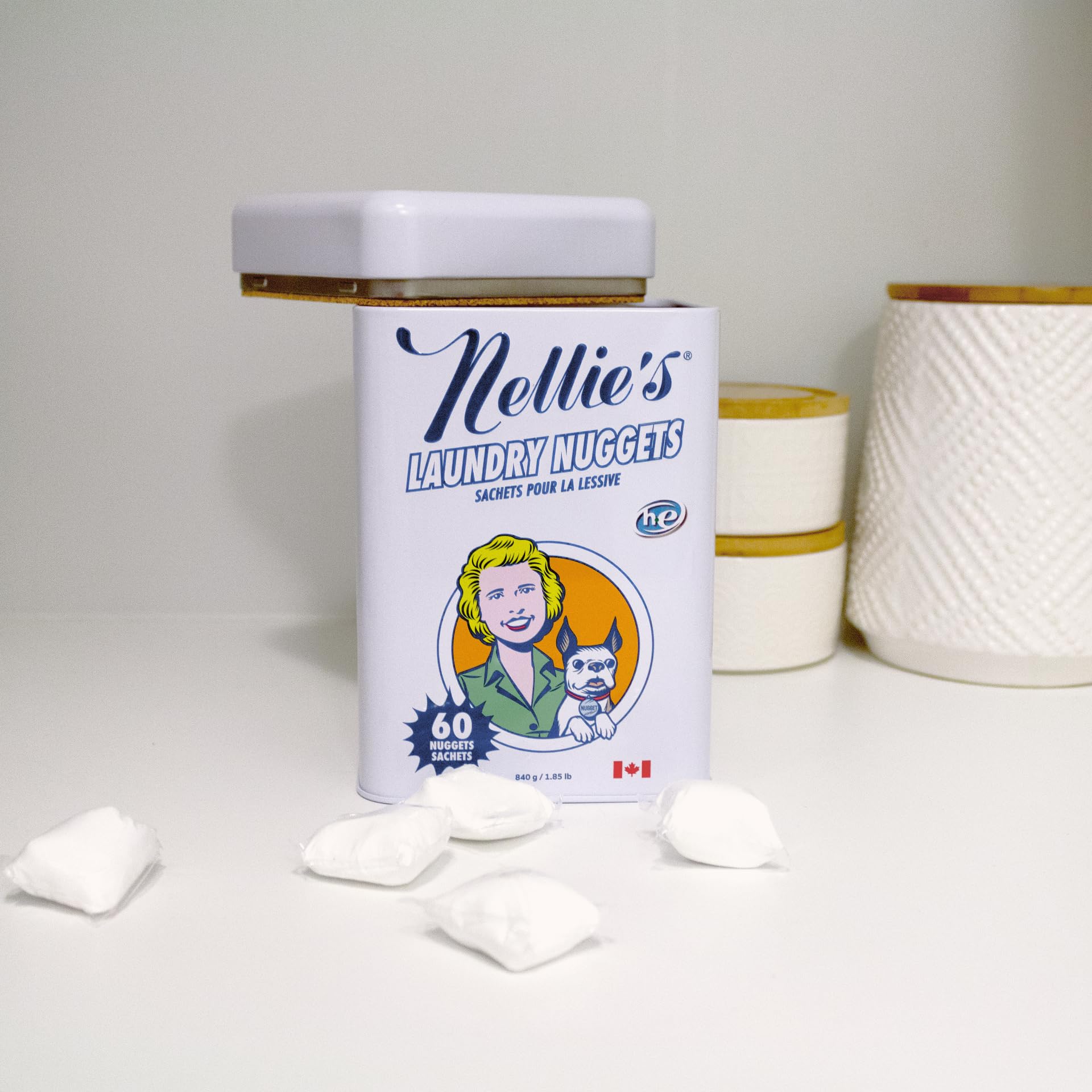 Nellie's Pepite per bucato, 60 lavaggi, senza profumo, a base vegetale e concentrata, si dissolve rapidamente, senza residui, senza disordine e adatte ai viaggi, sicure per tutte le macchine, potenza