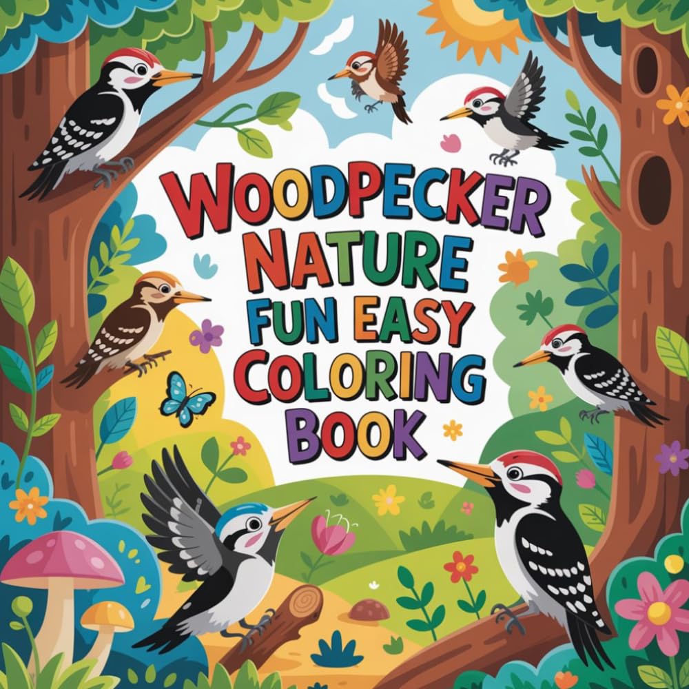 Woodpecker Nature Fun Easy Coloring book: wood pecker coloring book for adults relaxation focus simple, wood pecker color book for kids stress relief ... book for teens calm creativity simple fun