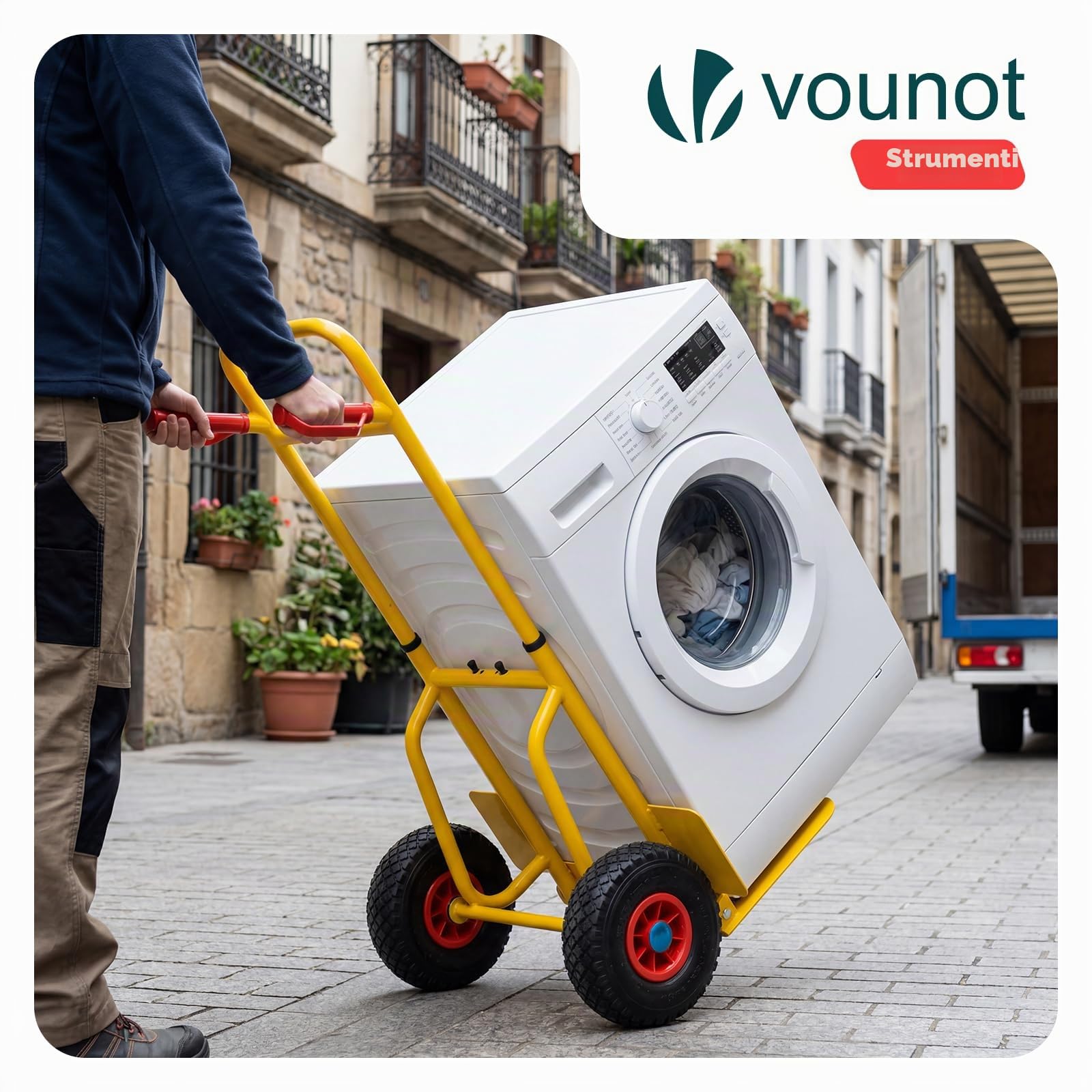 VOUNOT® Carrello Portapacchi Pieghevole fino a 200 kg, Carrello Portapacchi con Ruote Pneumatiche e Maniglie Ergonomiche, Struttura Rinforzata per Traslochi, Magazzino e Consegne, Giallo