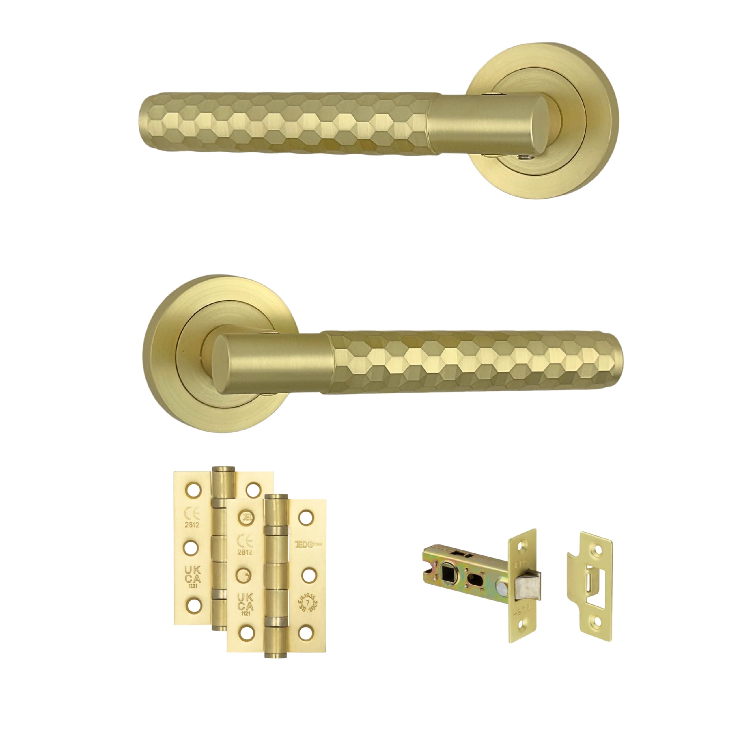 AXS Montana Internal Door Handles on Rose – Lever Handle Pair or Set for Wooden Doors – Modern Concealed Fix – Fits Standard UK Tubular Latch (Satin Brass, Latch Door Pack - 44mm Backset)