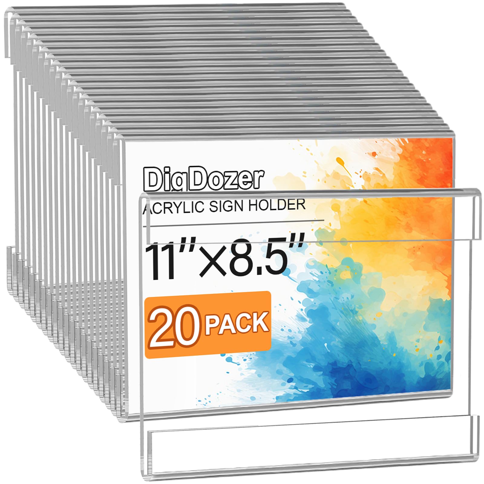 DigDozer 20 Pcs Acrylic Sign Holder 11 x 8.5, Horizontal Wall Mount Sign Holders with Adhesive, Clear Plastic Frames Paper Display Sign Holders for