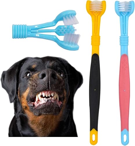 Cepillos de dientes para perros, 2 unidades, azul amarillo, alimentados con pilas, adecuados para perros adultos, diseño de tres caras para una