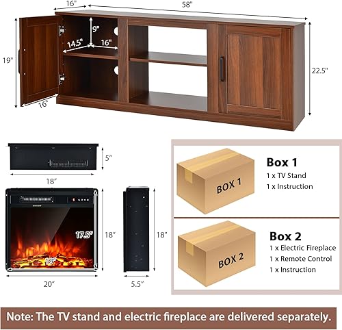 Miniatura 4 de Tangkula Soporte eléctrico para TV de hasta 65 pulgadas, con chimenea sintética de 18 pulgadas y 1500 W, termostato integrado, brillo de 5 niveles,