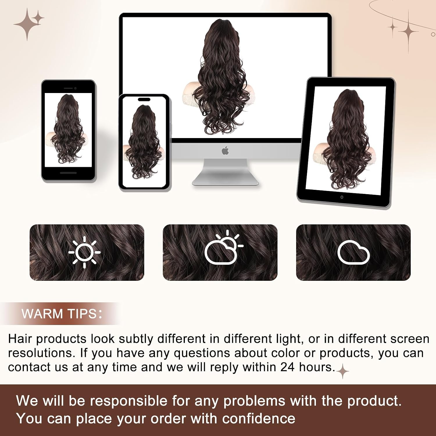 Dark Brown Ponytail Extension, 20 inch Long Wavy Curly Claw Ponytail image 4