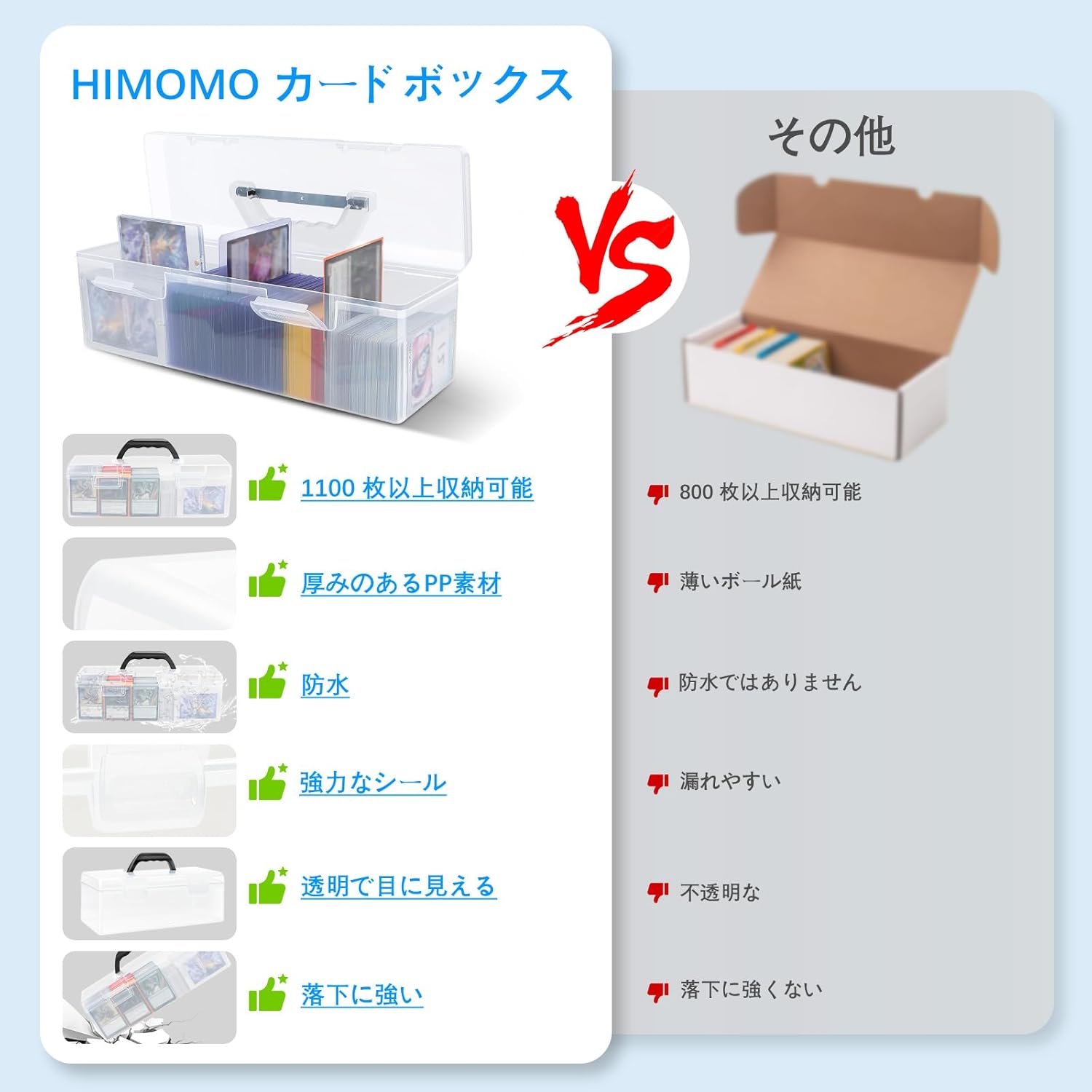 HIMOMO 2個セット ストレージボックス トレカ 約1100+枚収納カードケース トレカ 手持ちトレーディングカードケース 10枚仕切り板付き、TCG、MTG、PTCG、ベースボールカード用 各種カードゲーム対応