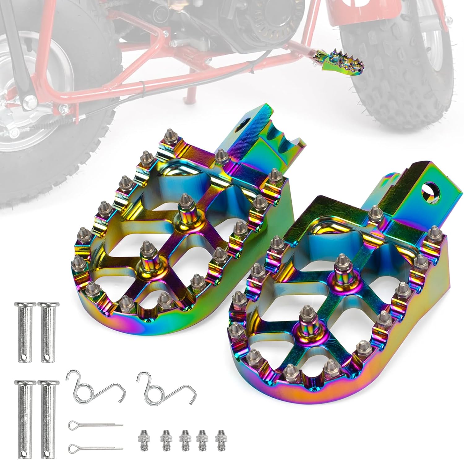 Mini Bike Foot Pegs CNC Anti-Slip Wide Footpegs for CRF50 CRF70 Coleman CT100U CT200U BT200X CC100X CRF XR50 70 110 125 SSR Apollo TaoTao Motorcycle Dirt Bike Pit Bike Pedals (Colorful)