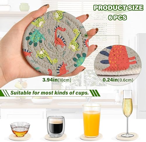 Miniatura 3 de Coasters Absorbant Set with Holder 6 Pack Absorbent Coasters for Drinks Aesthetic Coasters Posavasos para Mesa Cute Dinosaur Colorful