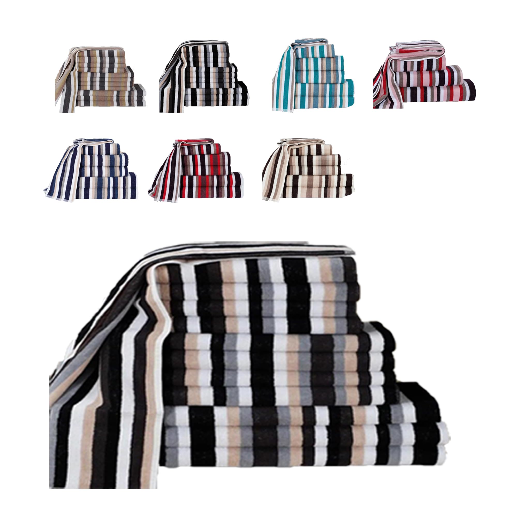 Northern Luxe 100% Egyptian Cotton Royal Victorian Stripe Towel Set – Bale of 8 (4 face towels, 2 hand towels, 2 bath towels) – Black – Soft & Highly Absorbent 550 GSM Towels for Home, Gym, or Spa