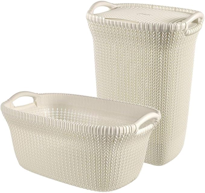 Curver Knit Laundry Basket Set Plastic Cream 1x57L + 1x40L