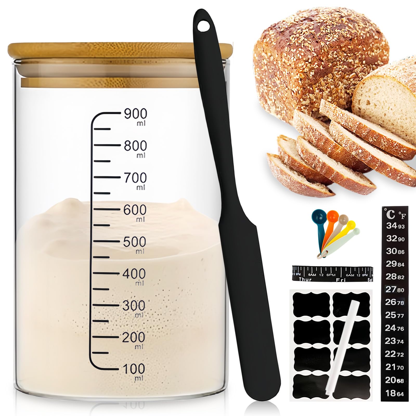 WEELOO Sourdough Starter Jar Kit, Dough Fermentation Container with Date