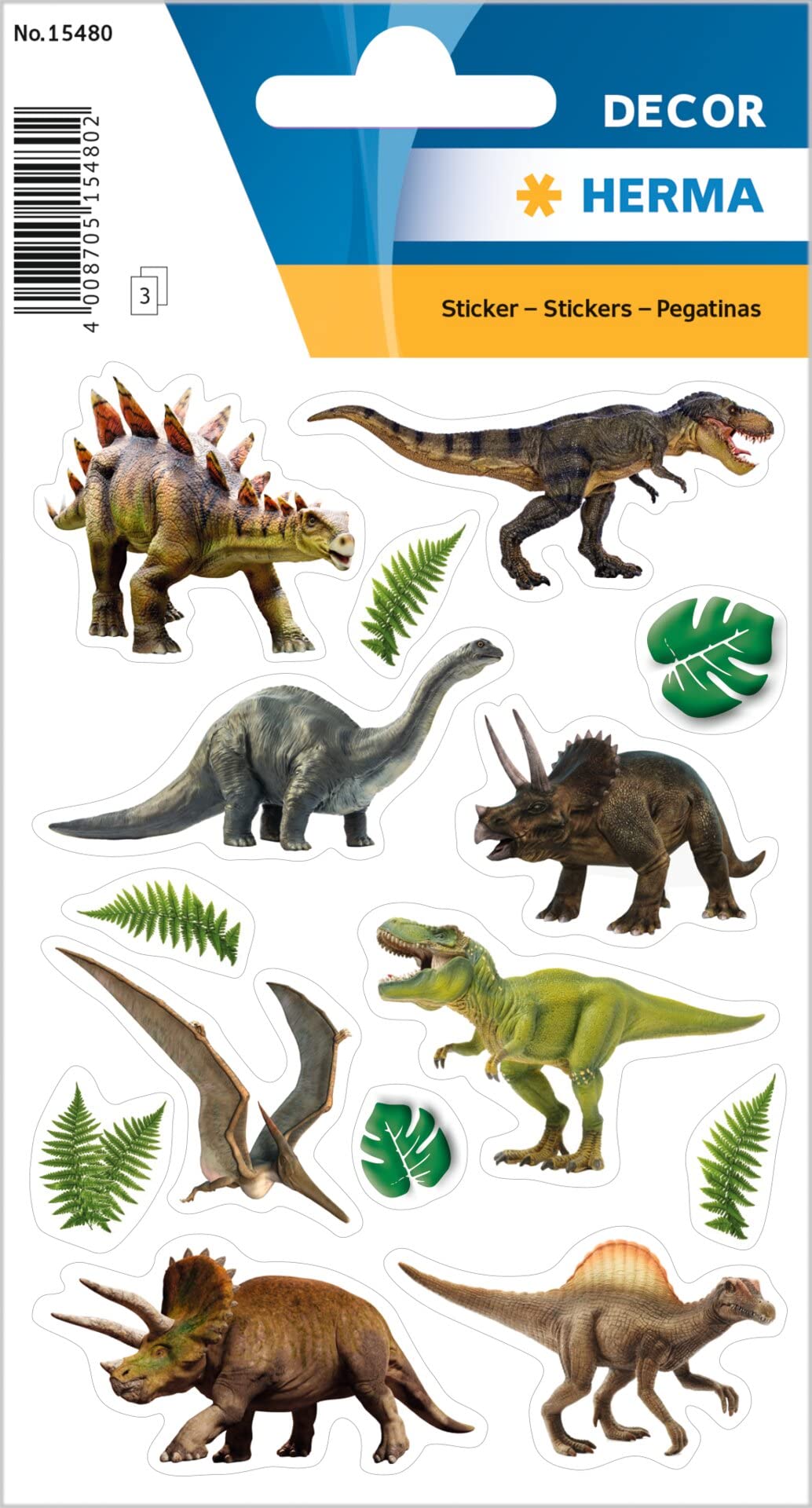 HERMA 15480 Dinosaur Stickers, Small, Large, 42 Pieces, Animal Stickers with Dinosaur Motif, Children's Labels for Photo Album, Diary, Poetry Album, Scrapbooking, Birthday Decoration, Letters, DIY