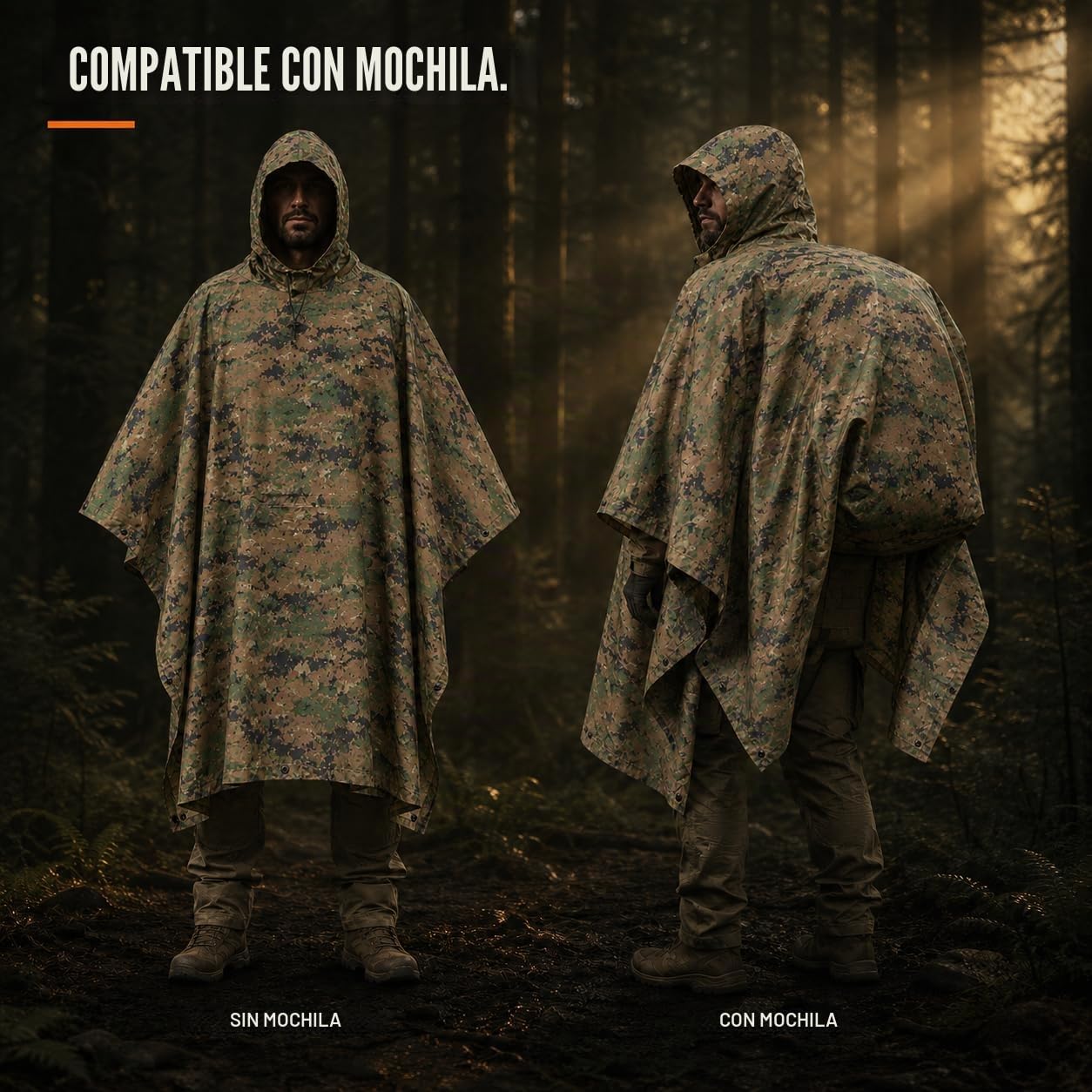 USGI Industries - Poncho de estilo militar multiusos, material ripstop (antidesgarro), de camuflaje, para lluvia
