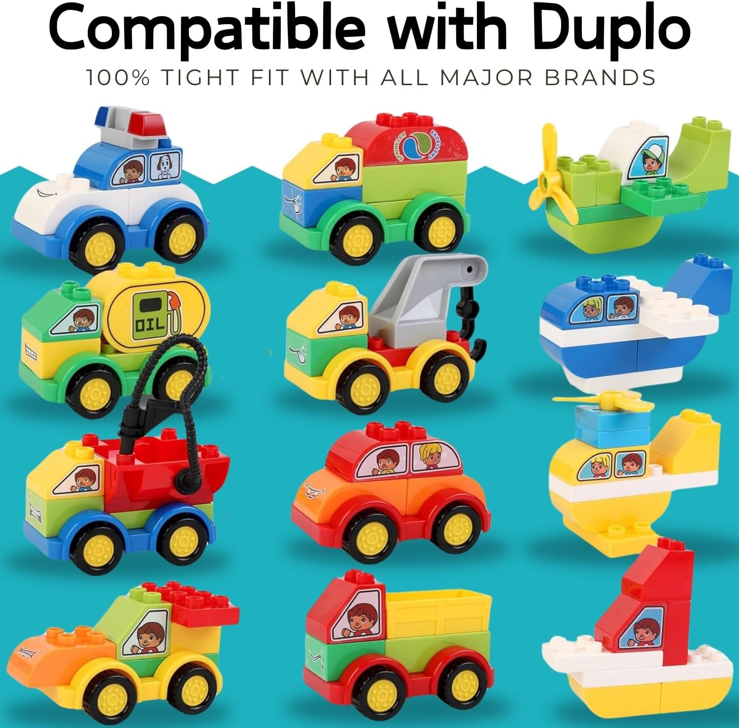 Liberty Imports 70 Pcs Toddlers Car Big Building Blocks Set, 12Pcs Different Vehicles, Kids Build Your Own Toy Cars, Compatible with Major Brands