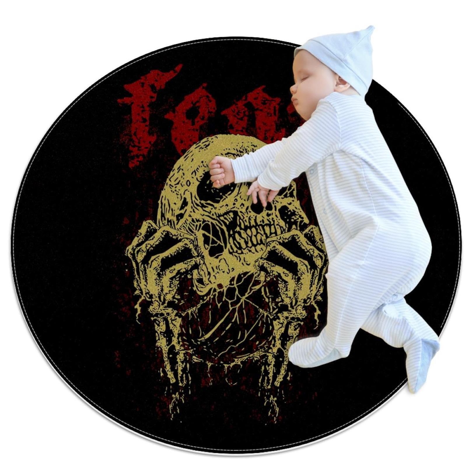 Tapis de salle de bain tête de mort rond 1m antidérapant pour chambre et salon
