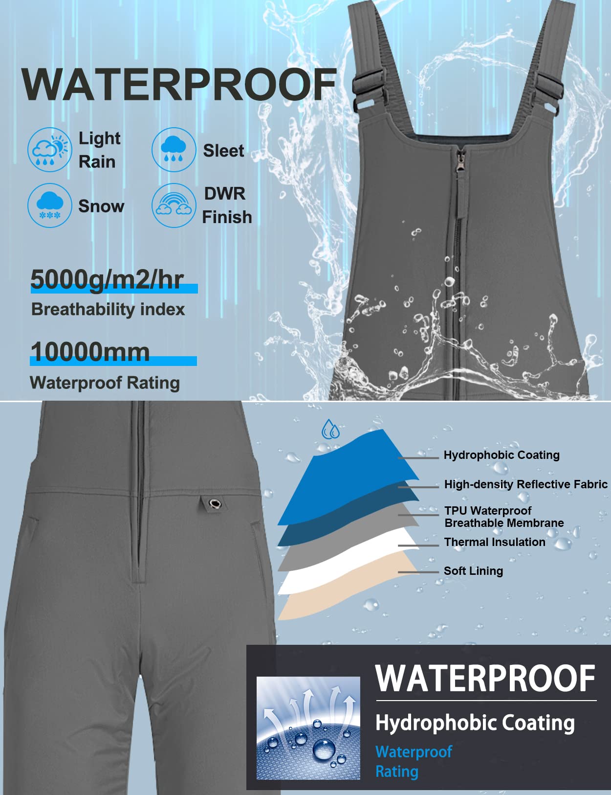 GEMYSE Donna Pantaloni da Sci Invernali Impermeabili Neve complessivi Tuta Snowboard con Bretelle Regolabili