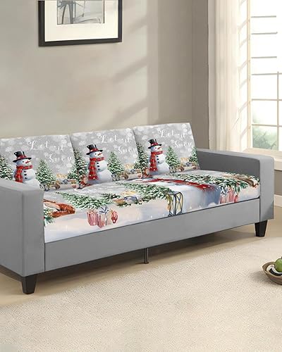 Miniatura 9 de Fundas de cojín para sofá de Navidad, muñeco de nieve, funda elástica para sofá con parte inferior elástica, diseño de copos de nieve, pájaros,