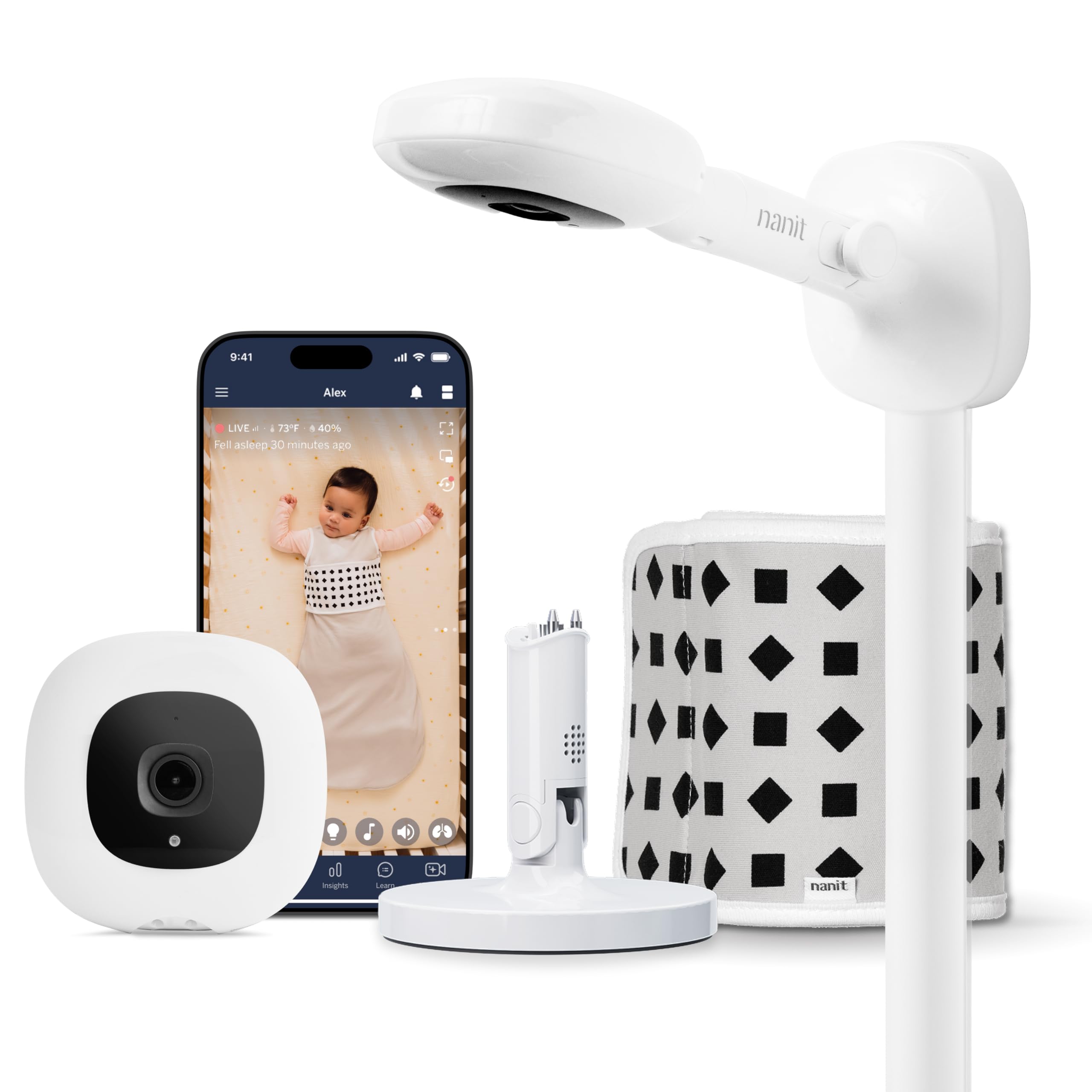 Nanit Pro Baby Monitor Bundle, 1080p Wi-Fi, Cry and Cough Alert, Sleep Tracking, Wall Mount, Breathing Motion Monitoring, compatible with Smartphones and Tablets