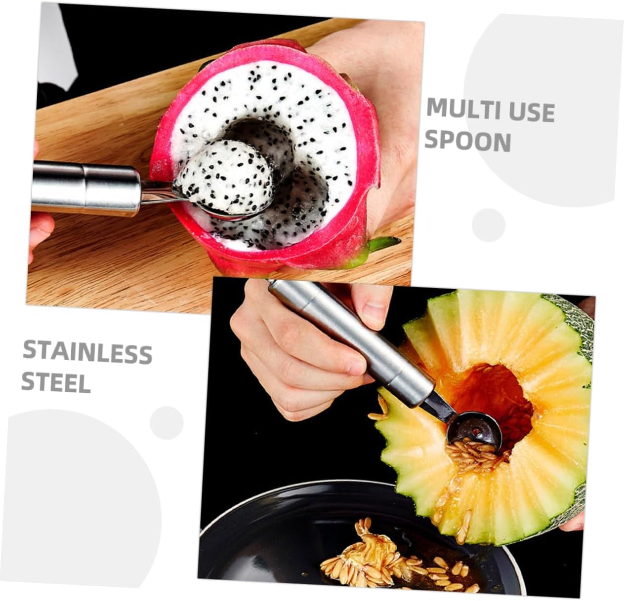 2pcs Melon Baller Scoop Double Head Stainless Steel Fruit Carver