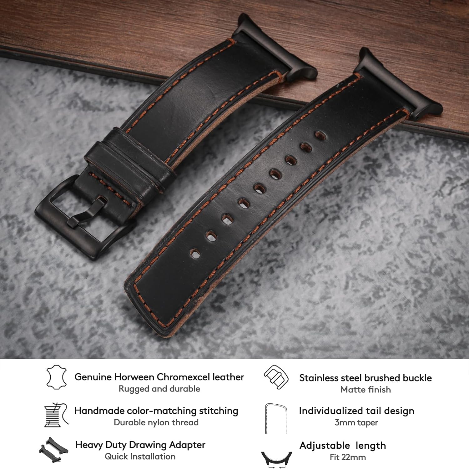 Compatible with Samsung Galaxy Watch Ultra Bands (2025/2024),Vintage Horween Leather Wristband Replacement Strap for Galaxy Watch 7 Ultra Band 47mm/Watch 8 Ultra Men Women