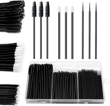 150 Disposable Mascara Wands & Lip Wands Set, 50 Eyelash Brushes, 50 Lip Brushes, 50 Micro Brushes with Organizer Box, Makeup Tool Kit for Eyelash Extensions