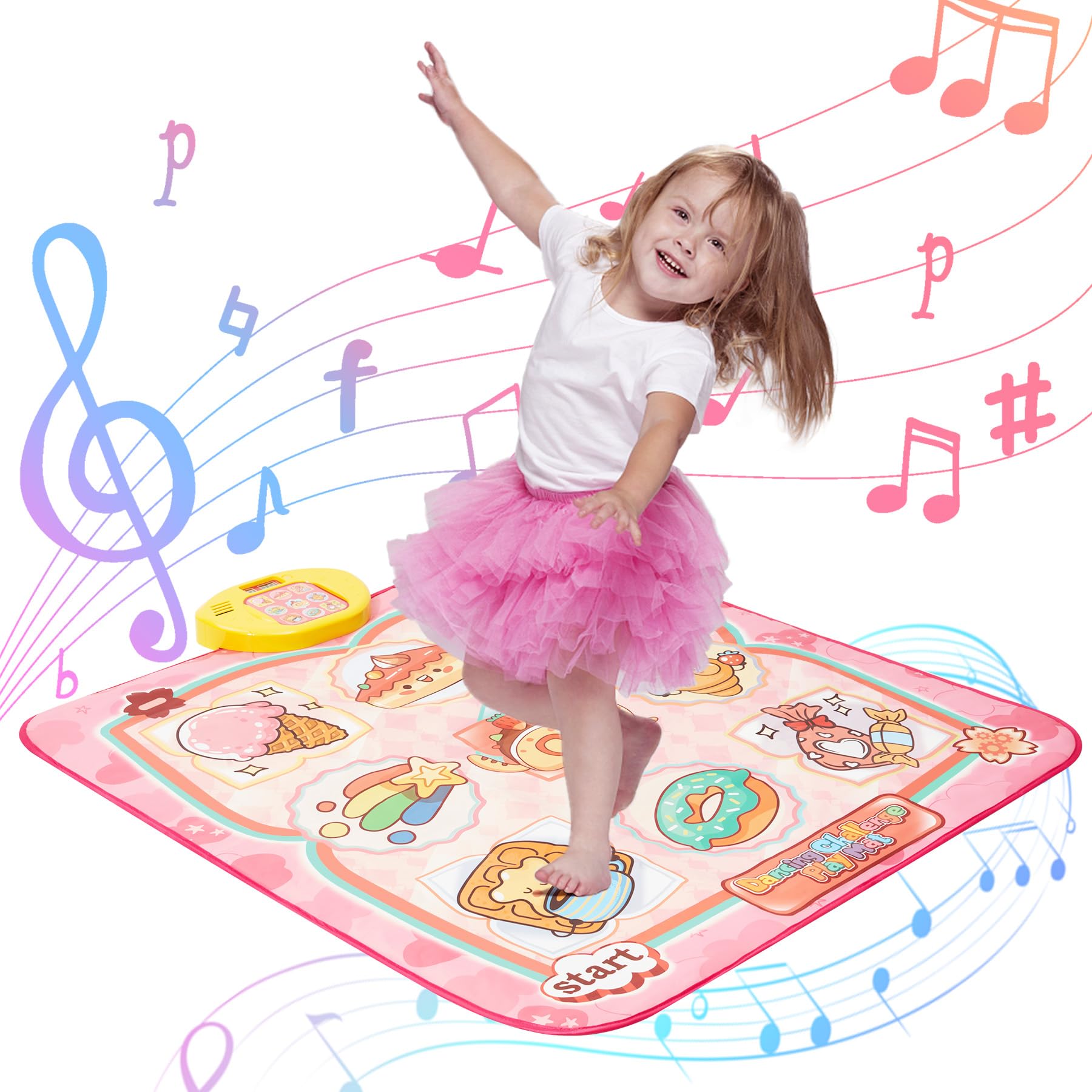 Fijinhom Dance Mat Toys, Electronic Dance Pad for Kids, Toddlers Dancing Game Pad with Adjustable Volume, Built-in Music, Different Game Modes, Musical Mat First Birthday Gifts for Girls Boys, Pink