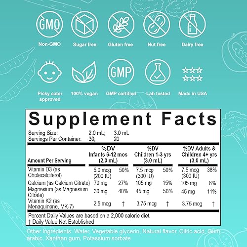 Miniatura 4 de Nuvamin - Gotas líquidas de calcio y magnesio para bebés, niños pequeños, niños y adultos, 2 onzas líquidas (2.0 fl oz), 30 porciones diarias. Gran