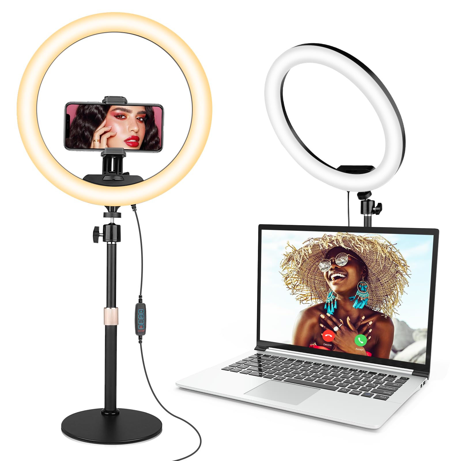 Sensyne 12” Desk Ring Light with Stand & Phone Holder for Computer, LED Selfie Ring Light for Phone Photography, Webcam Light for Laptop/Video