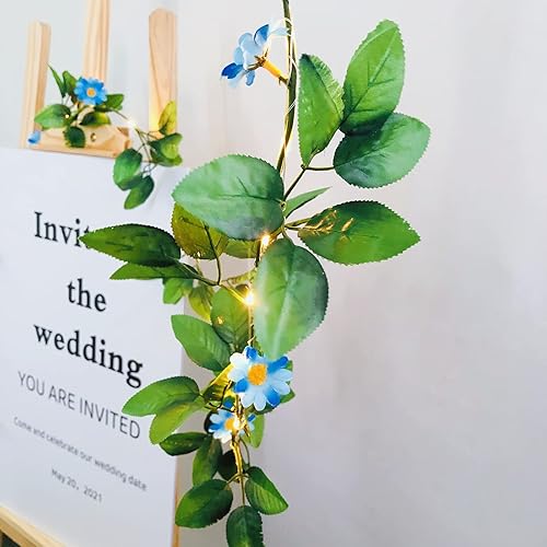 Vista 35 de Guirnalda de luces artificiales de crisantemo de margaritas colgantes, guirnalda de vides de simulación de seda, luz solar alimentada por