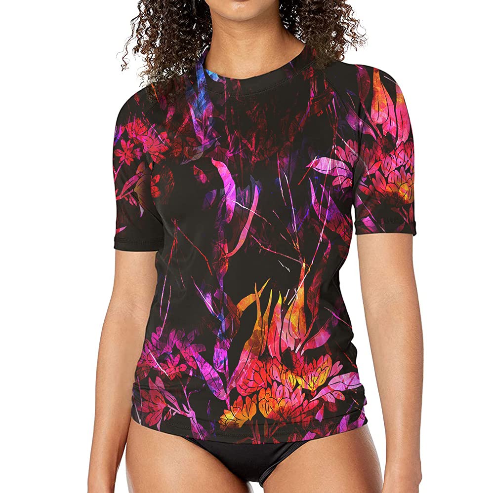 CHOO Women's Flame Flower Printed Moisture Wicking Undershirt Sailing Base Layers, Small