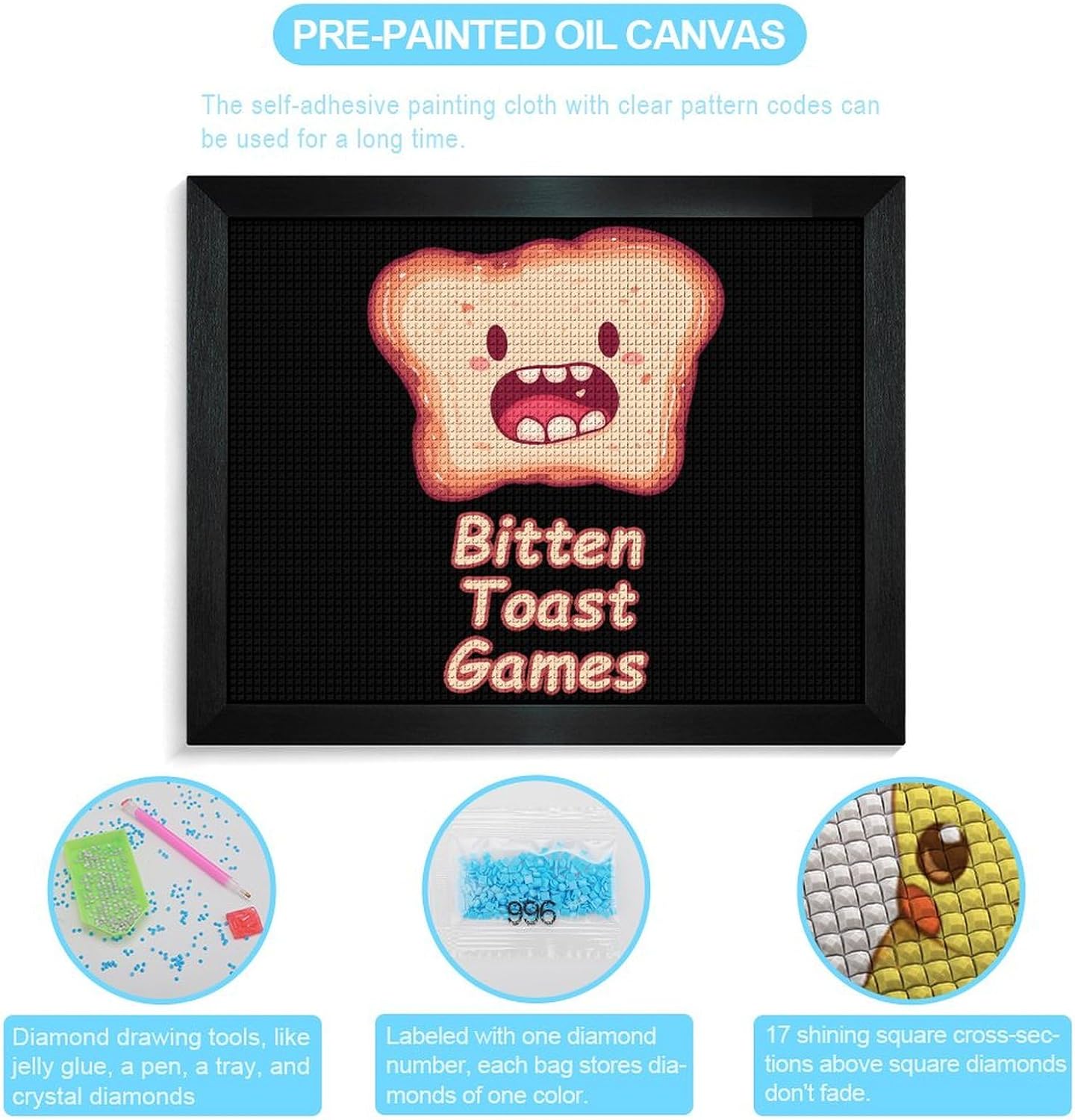 Bitten Toast Games Printed Diamond 5D Painting Kits DIY Full Drill Crafts for Home Wall Decor 16x20 Inch Blackwood 50 * 40cm