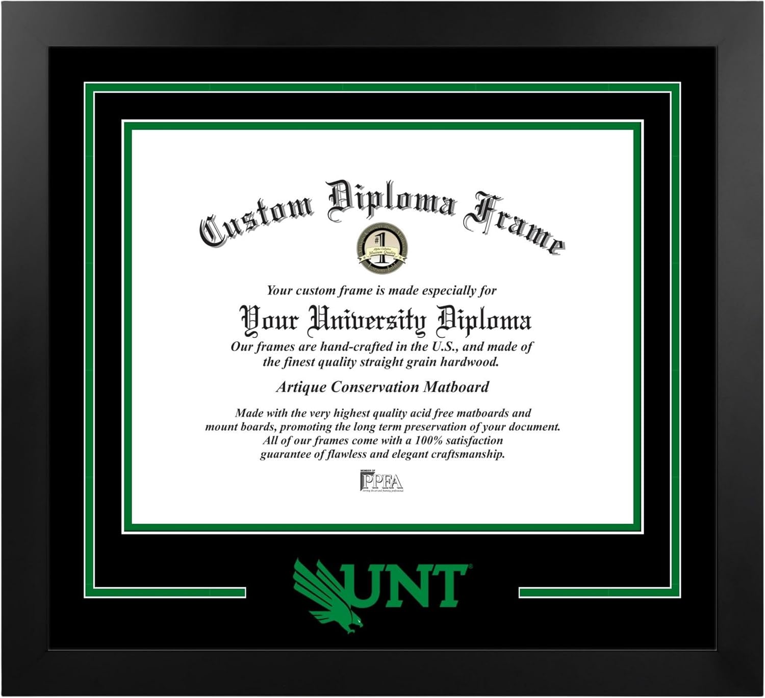 Campus Images University of North Texas Diploma Frame – 11 x 14 Manhattan Black – Printed Logo – Navy & Orange Mats