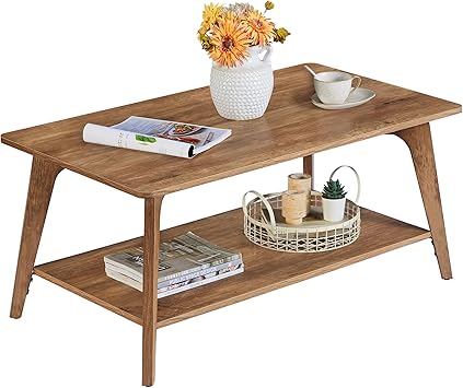 VASAGLE Coffee Table, 2-Tier Living Room Table with Storage, Center Table with Rounded Corners, 21.7 x 39.4 x 17.7 Inches, Easy to Assemble, Honey Brown ULCT249K01