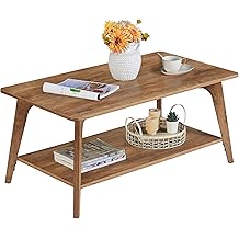 VASAGLE Coffee Table, 2-Tier Living Room Table with Storage, Center Table with Rounded Corners, 21.7 x 39.4 x 17.7 Inches, Easy to Assemble, Honey Brown ULCT249K01