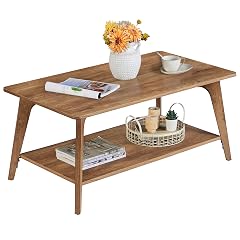 VASAGLE MAEZO Collection - Coffee Table 2-Tier Center Table with Storage Tapered Legs Curved Transitions 21 7 x