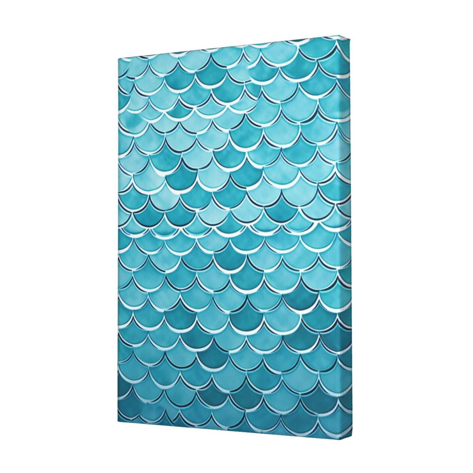 KLOPH Blue Waves Squama Mermaid Scale Canvas Wall Art for Living Room 12"x18" Modern Artwork Painting for Bathroom Hanging Canvas Prints Aesthetic Wallart for Bedroom Kitchen Office Wall Decor