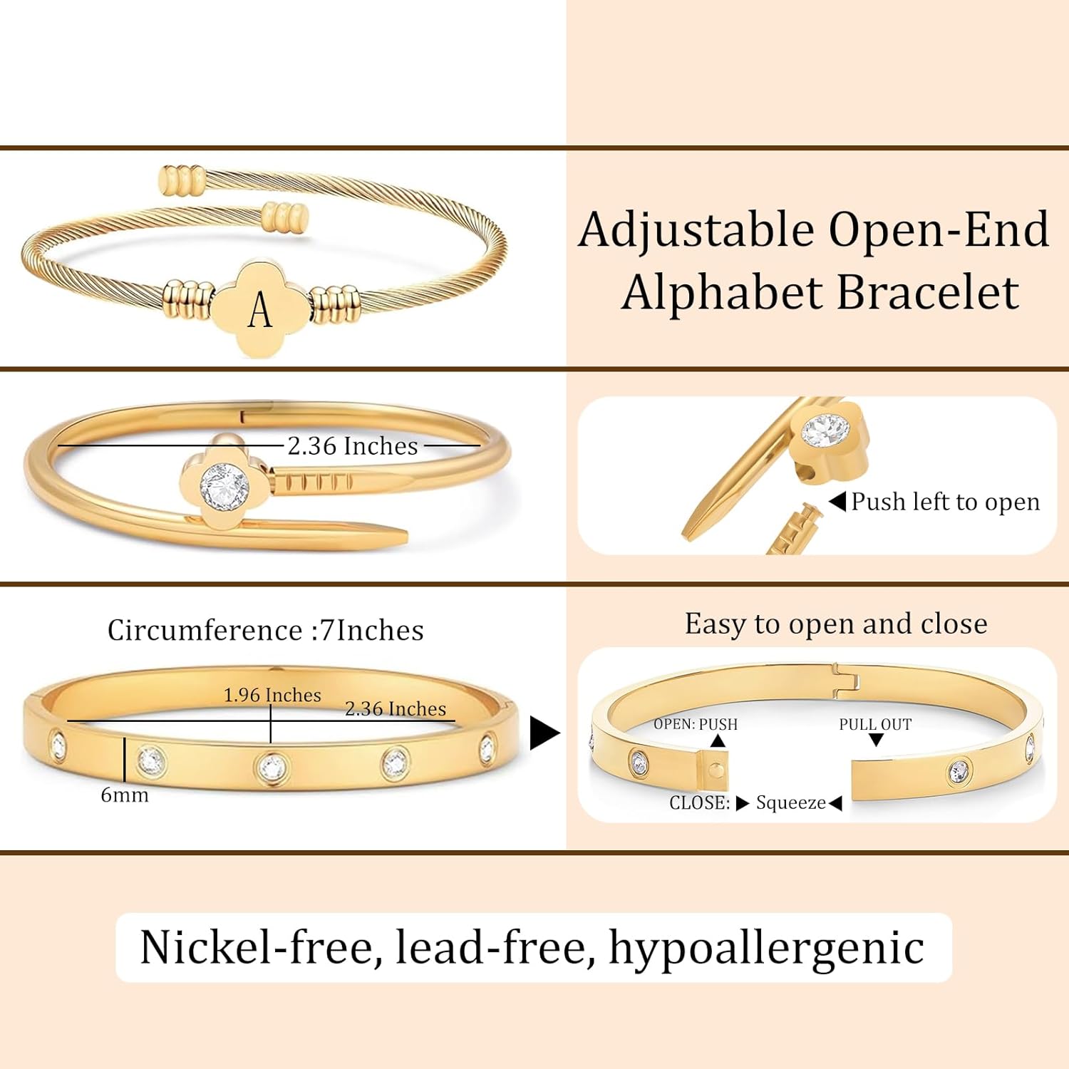 14K Gold Plated Personalized Flower Bracelet Set with Initial Charm Trendy Stackable Jewelry for Women - Image 4