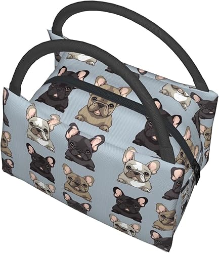 Miniatura 4 de Lonchera para hombres y mujeres, con estampado de bulldog francés, bolsa de almuerzo aislada, reutilizable, portátil