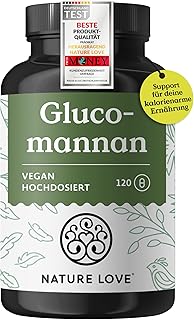 NATURE LOVE® Glucomannan aus der Konjak Wurzel - 120 Kapseln. - Hochdosiert - 4000mg je Tagesdosis - Sättigt zur Mahlzeit ohne Anzusetzen - Ballaststoffe -vegan, in Deutschland produziert
