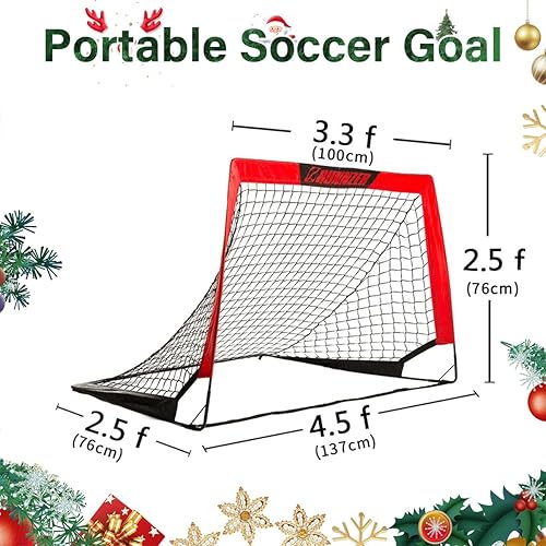 Miniatura 3 de L RUNNZER Portería de fútbol portátil red de portería de fútbol desplegable para patio trasero juego de 2 con funda de transporte portátil Azul /