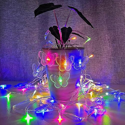 Miniatura 9 de Guirnalda de luces de mariposa con enchufe USB, 8 modos, 120 LED, 20 pies, luciérnaga, temporizador, con control remoto para dormitorio, patio,