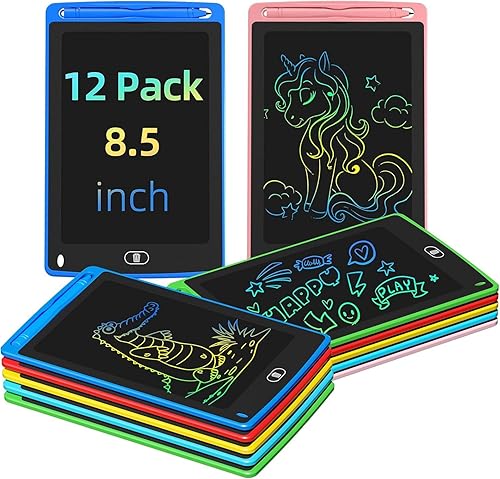 Party Favor 12 Pack LCD Writing Tablet for Kids, 8.5 Inch Colorful Drawing Doodle Board, Erasable Doodle Pad for Toddlers, Educational Learning Toys Birthday Gifts for Boys Girls Age 3 4 5 6 7 8
