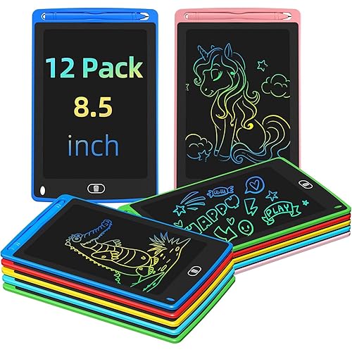 Party Favor 12 Pack LCD Writing Tablet for Kids, 8.5 Inch Colorful Drawing Doodle Board, Erasable Doodle Pad for Toddlers, Educational Learning Toys Birthday Gifts for Boys Girls Age 3 4 5 6 7 8