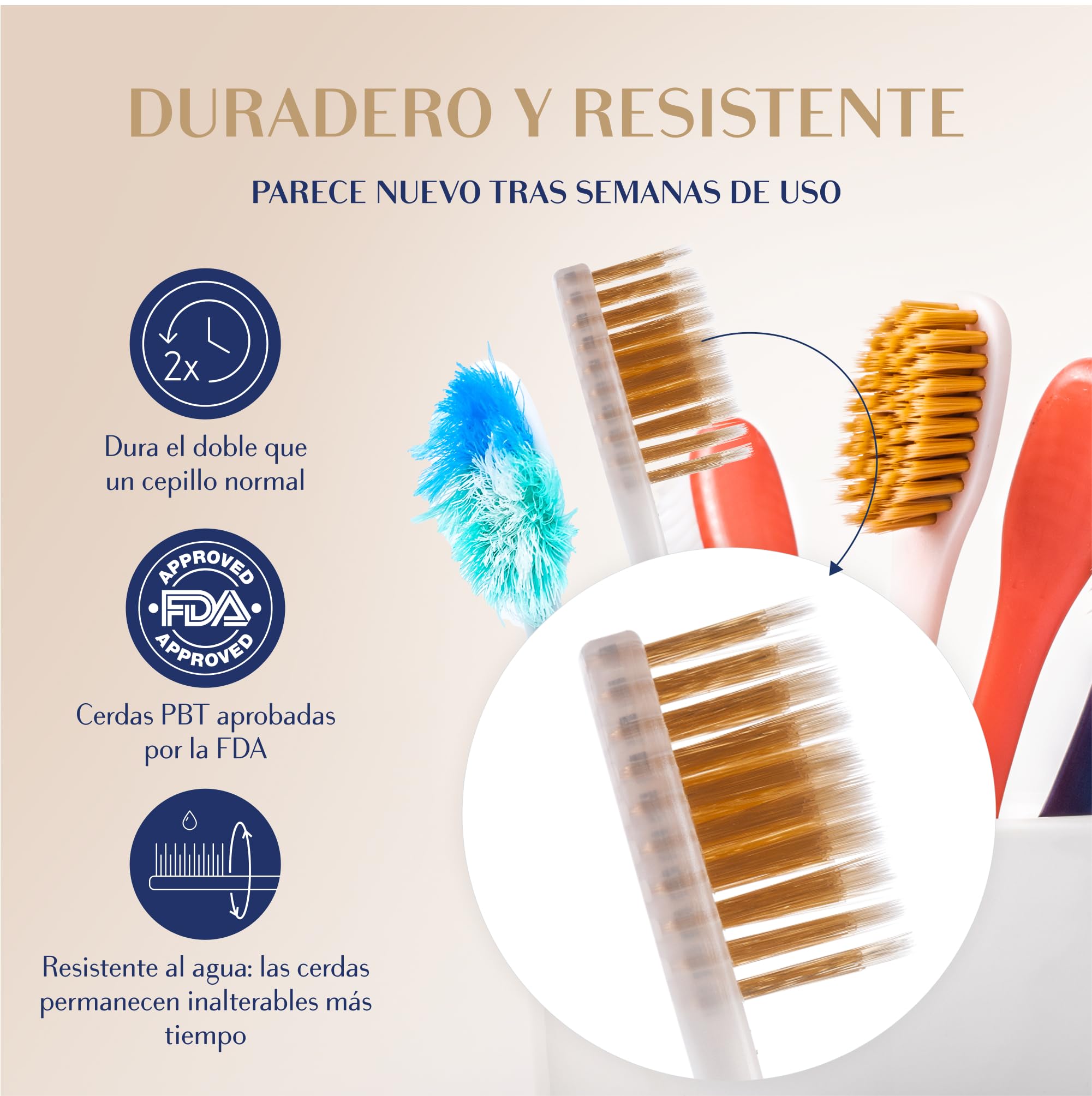 Paquete múltiple de cepillos de dientes para adultos, cerdas doradas de doble longitud para eliminación de placa interdental y cuidado de las encías, cepillo de dientes manual suave medio