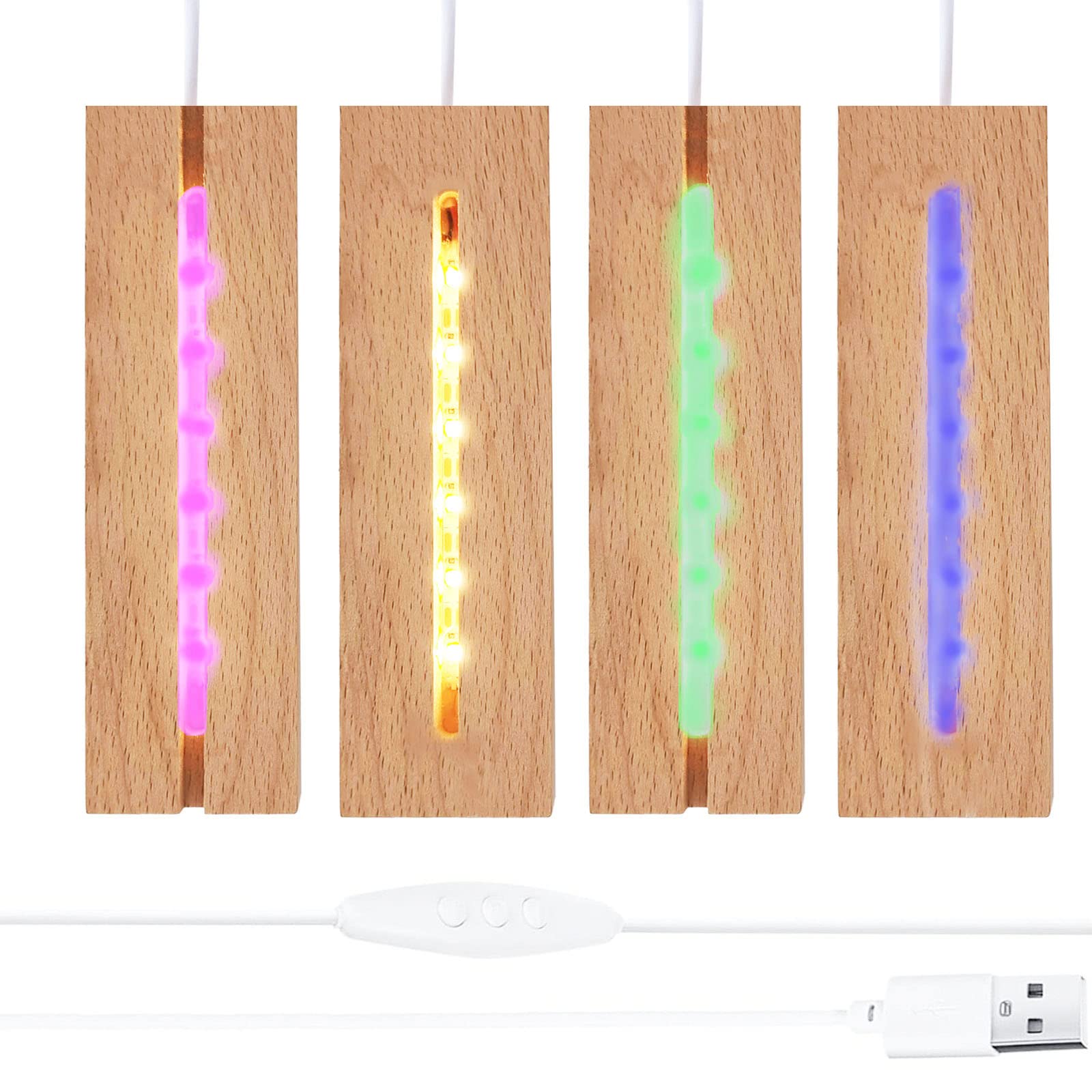 Socle d'affichage rectangulaire de 15,2 cm, base d'affichage rectangulaire colorée à LED, support de base en bois pour acrylique, cristal, veilleuse, art en résine de verre