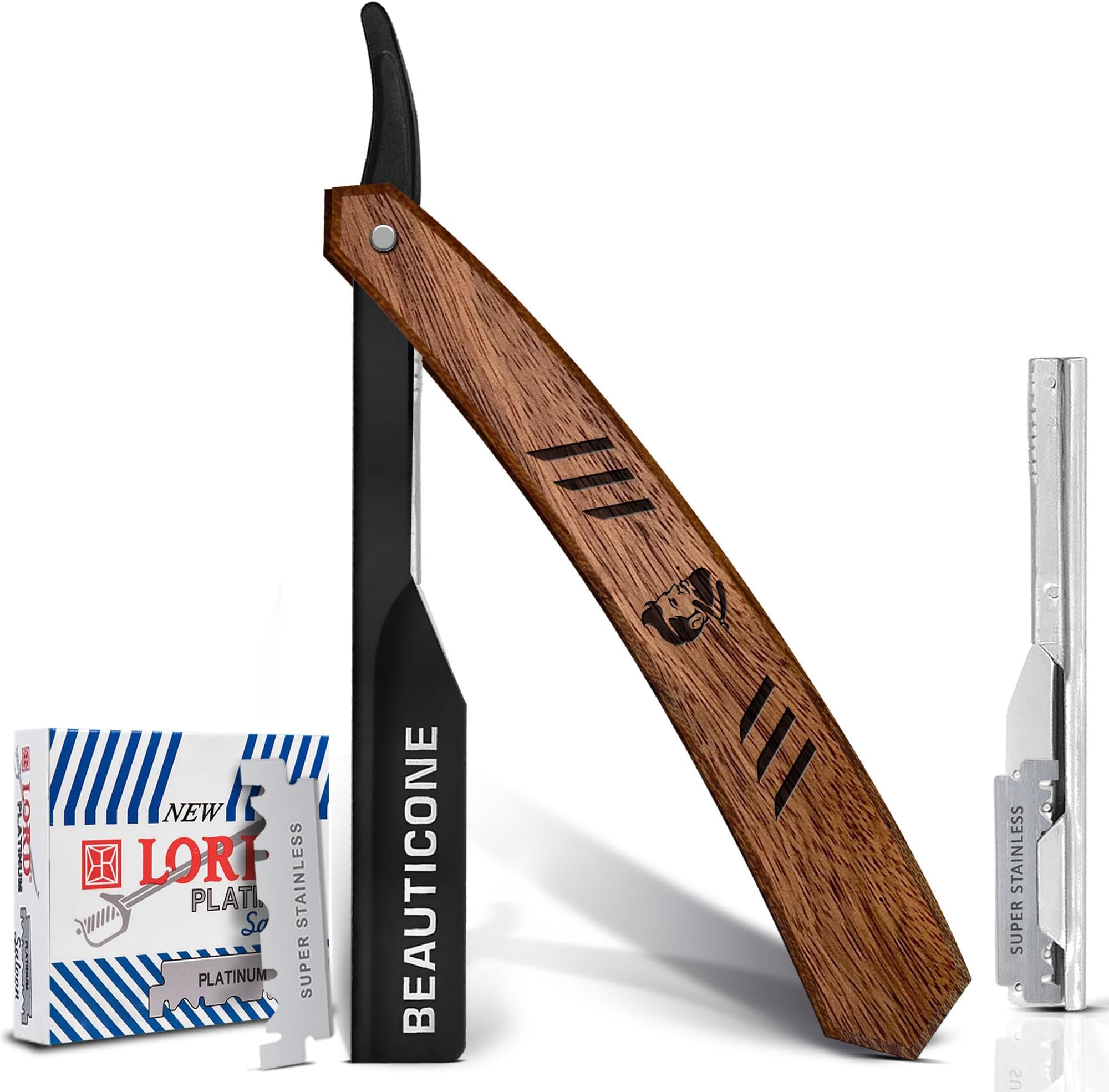 Straight Razor | Professional Barber Rose Wooden Razor with Black blade holder for men with 100 Single Edge Blades │slide-out design