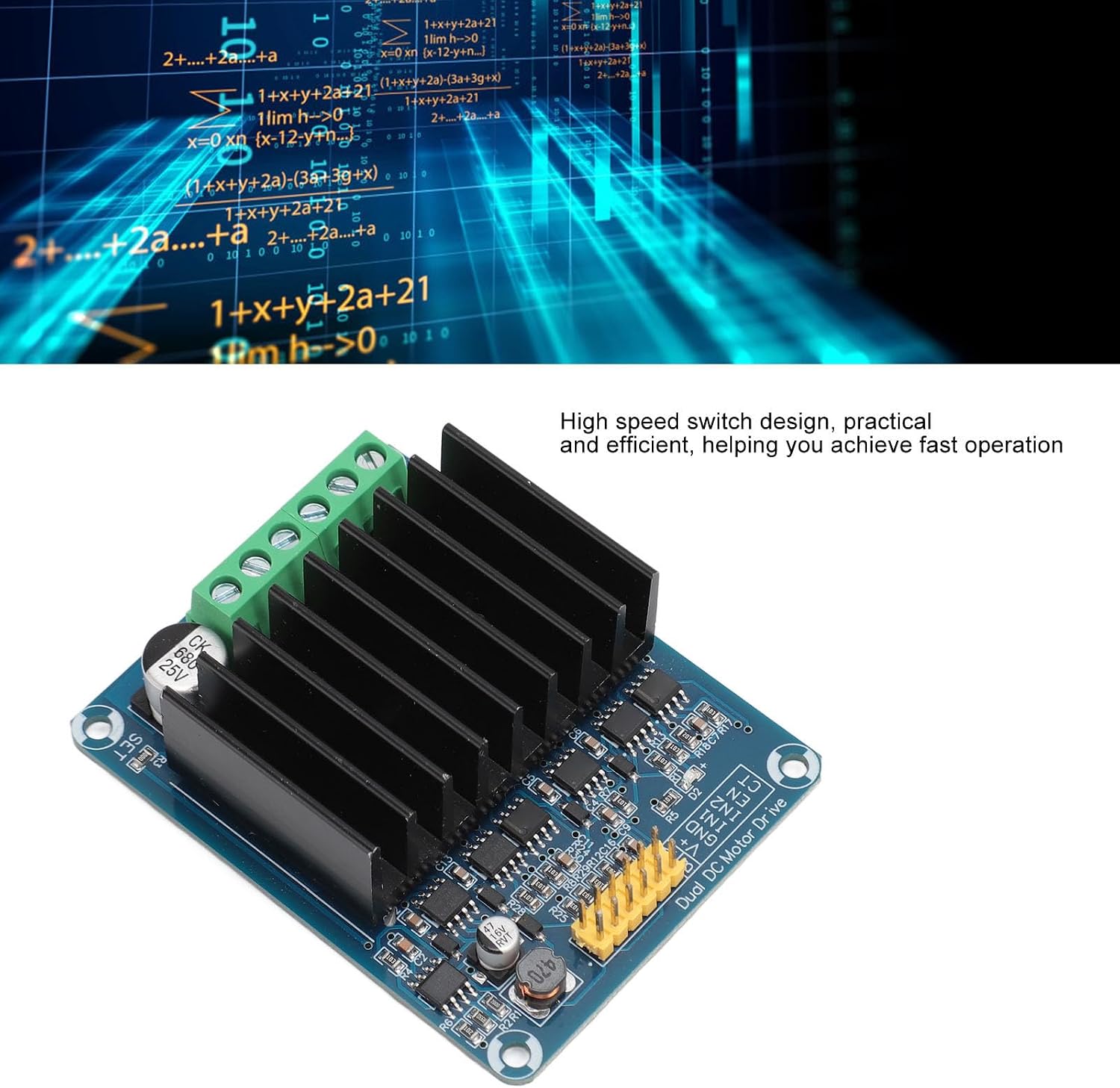 Motor Driver Module, Dual Channel H Bridge PWM Speed Control DC Motor Drive Board, Reversible Control with Large Capacity Filter Capacitor